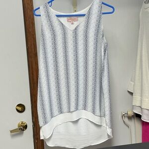 Philosophy Sleeveless V Neck Blouse White and Blue, Sz Small
